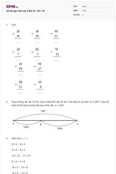 Vở bài tập Toán lớp 2 Bài 20 : 38 + 25