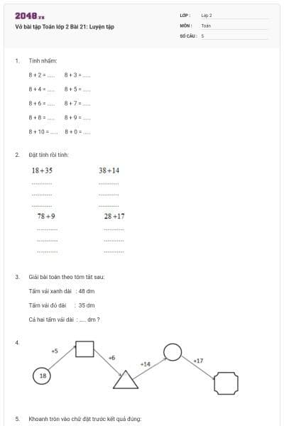 Vở bài tập Toán lớp 2 Bài 21: Luyện tập