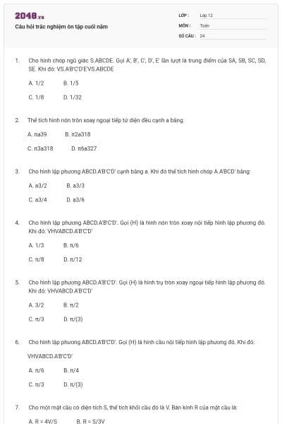 Câu hỏi trắc nghiệm ôn tập cuối năm