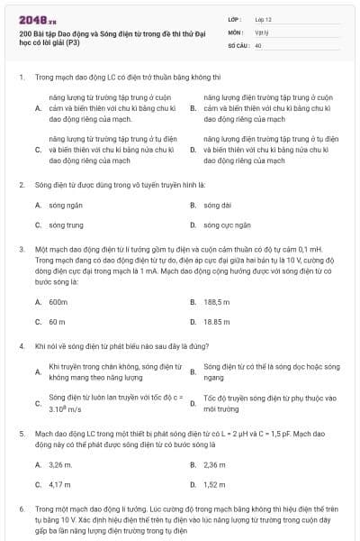 200 Bài tập Dao động và Sóng điện từ trong đề thi thử Đại học có lời giải (P3)