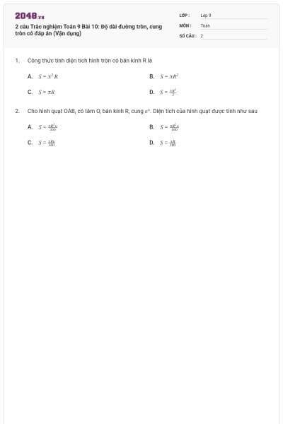 2 câu Trắc nghiệm Toán 9 Bài 10: Độ dài đường tròn, cung tròn có đáp án (Vận dụng)