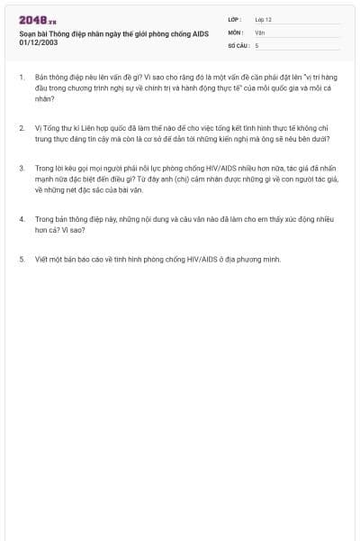 Soạn bài Thông điệp nhân ngày thế giới phòng chống AIDS 01/12/2003