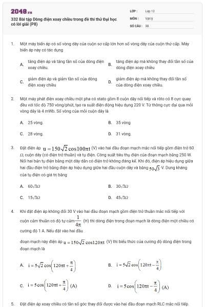 332 Bài tập Dòng điện xoay chiều trong đề thi thử Đại học có lời giải (P8)