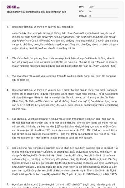 Thực hành về sử dụng một số kiểu câu trong văn bản