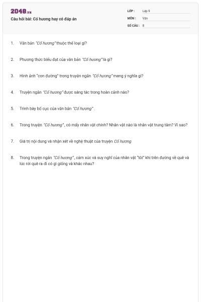 Câu hỏi bài: Cố hương hay có đáp án