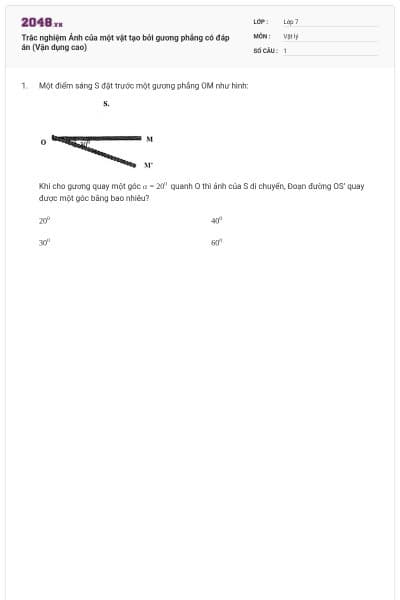 Trắc nghiệm Ảnh của một vật tạo bởi gương phẳng có đáp án (Vận dụng cao)
