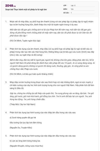 Soạn bài Thực hành một số phép tu từ ngữ âm