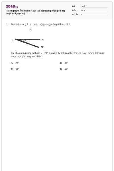 Trắc nghiệm Ảnh của một vật tạo bởi gương phẳng có đáp án (Vận dụng cao)