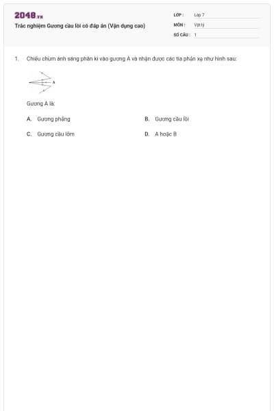 Trắc nghiệm Gương cầu lồi có đáp án (Vận dụng cao)