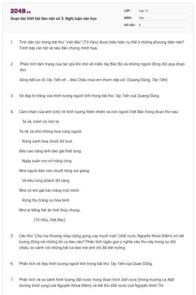 Soạn bài Viết bài làm văn số 3: Nghị luận văn học