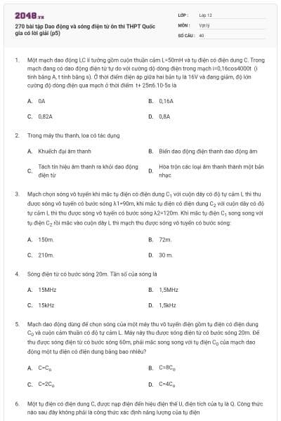 270 bài tập Dao động và sóng điện từ ôn thi THPT Quốc gia có lời giải (p5)
