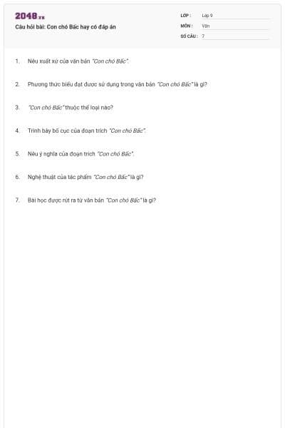 Câu hỏi bài: Con chó Bấc hay có đáp án