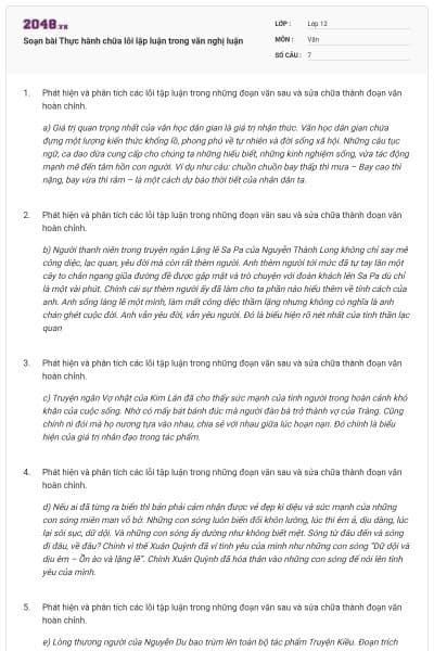 Soạn bài Thực hành chữa lỗi lập luận trong văn nghị luận