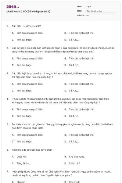 Đề thi Học kì 2 GDCD 8 có đáp án (Đề 1)