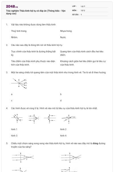 Trắc nghiệm Thấu kính hội tụ có đáp án (Thông hiểu - Vận dụng cao)