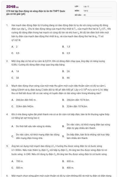 270 bài tập Dao động và sóng điện từ ôn thi THPT Quốc gia có lời giải (p6)
