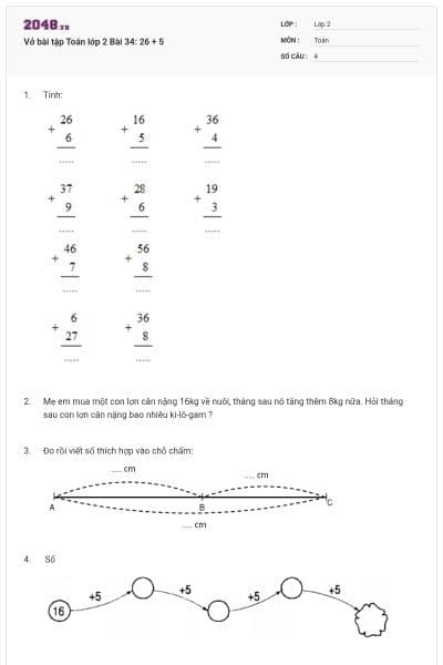 Vở bài tập Toán lớp 2 Bài 34: 26 + 5