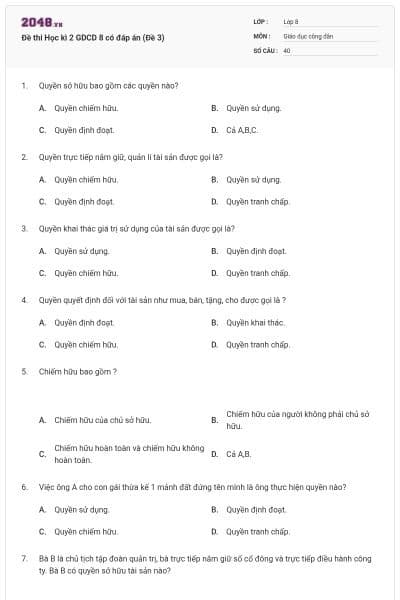 Đề thi Học kì 2 GDCD 8 có đáp án (Đề 3)
