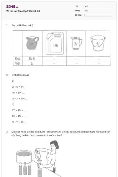 Vở bài tập Toán lớp 2 Bài 40: Lít
