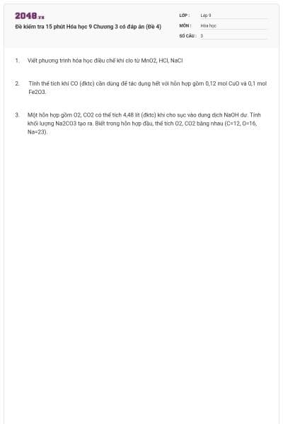 Đề kiểm tra 15 phút Hóa học 9 Chương 3 có đáp án (Đề 4)