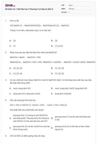 Đề kiểm tra 1 tiết Hóa học 9 Chương 3 có đáp án (Đề 4)