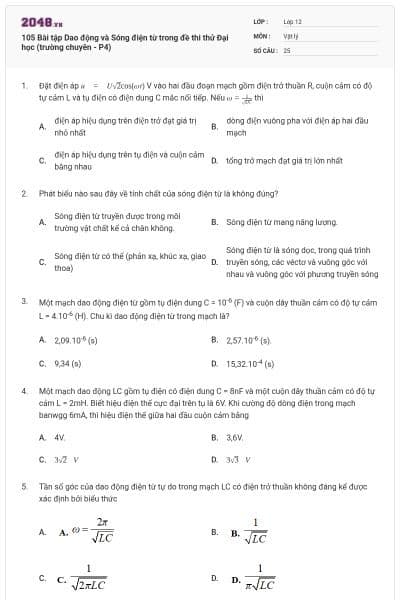 105 Bài tập Dao động và Sóng điện từ trong đề thi thử Đại học (trường chuyên - P4)