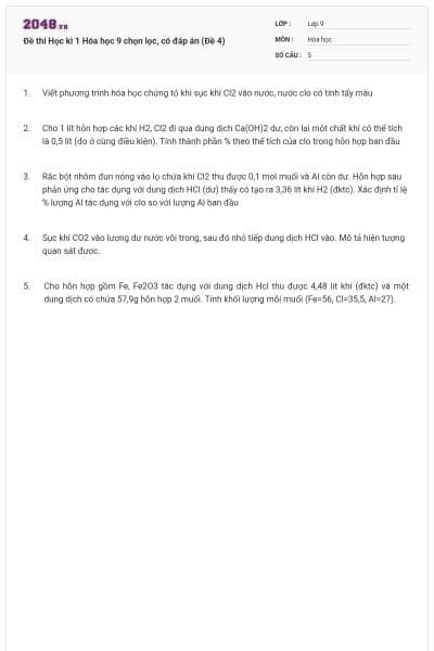 Đề thi Học kì 1 Hóa học 9 chọn lọc, có đáp án (Đề 4)