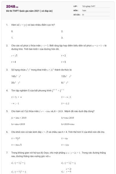 Đề thi THPT Quốc gia năm 2021 ( có đáp án)