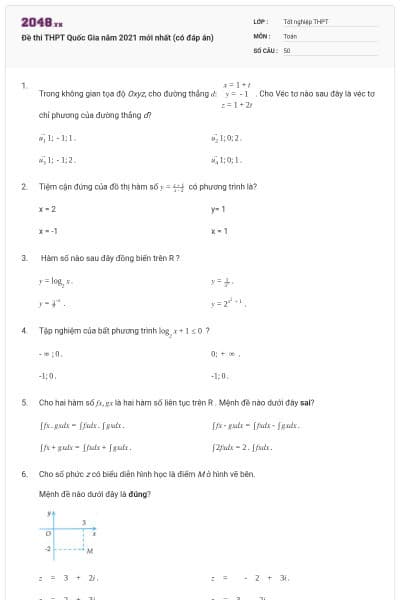 Đề thi THPT Quốc Gia năm 2021 mới nhất (có đáp án)