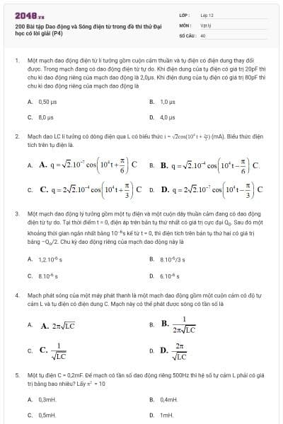 200 Bài tập Dao động và Sóng điện từ trong đề thi thử Đại học có lời giải (P4)