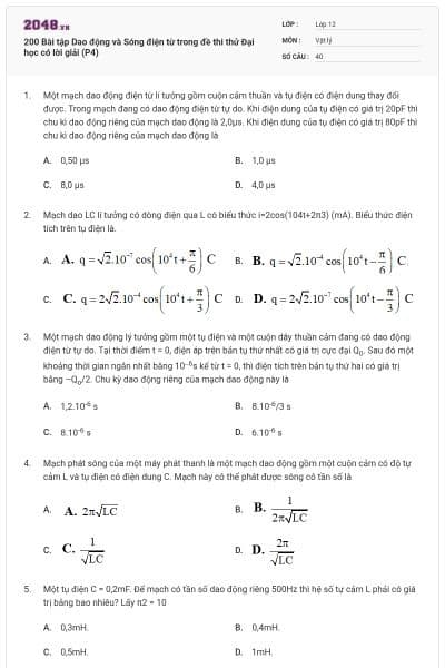 200 Bài tập Dao động và Sóng điện từ trong đề thi thử Đại học có lời giải (P4)