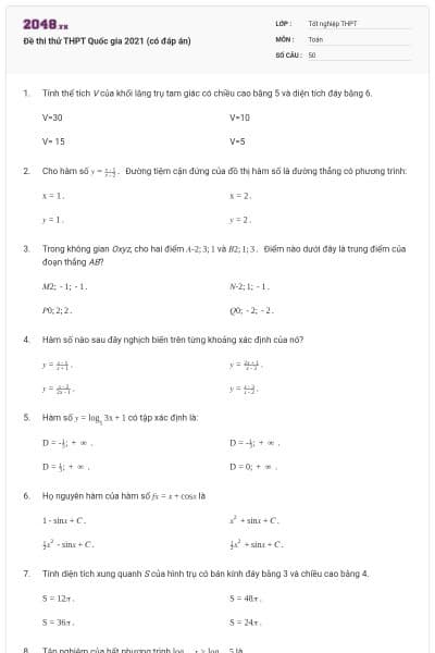 Đề thi thử THPT Quốc gia 2021 (có đáp án)