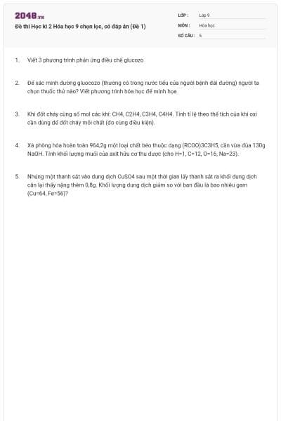 Đề thi Học kì 2 Hóa học 9 chọn lọc, có đáp án (Đề 1)