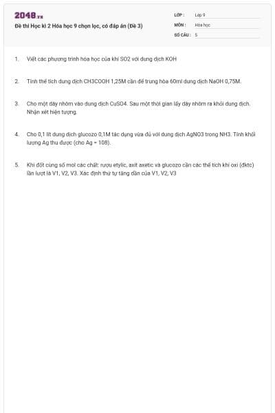 Đề thi Học kì 2 Hóa học 9 chọn lọc, có đáp án (Đề 3)