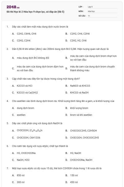 Đề thi Học kì 2 Hóa học 9 chọn lọc, có đáp án (Đề 5)