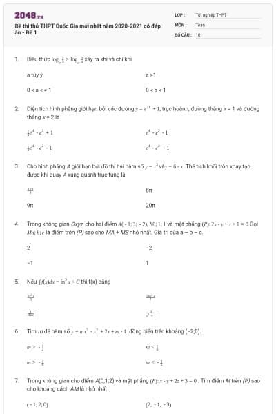 Đề thi thử THPT Quốc Gia mới nhất năm 2020-2021 có đáp án - Đề 1