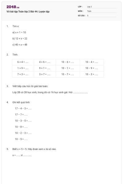 Vở bài tập Toán lớp 2 Bài 44: Luyện tập