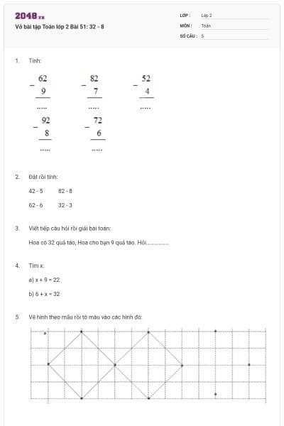 Vở bài tập Toán lớp 2 Bài 51: 32 - 8
