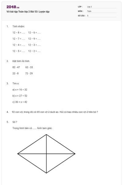Vở bài tập Toán lớp 2 Bài 53: Luyện tập