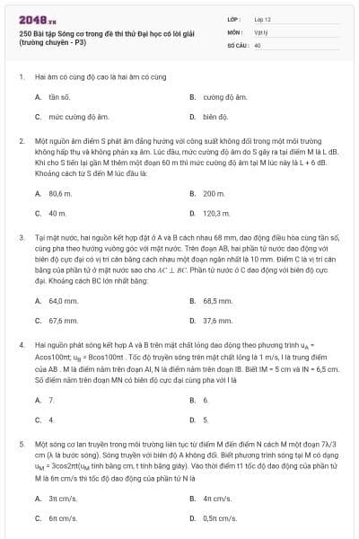 250 Bài tập Sóng cơ trong đề thi thử Đại học có lời giải (trường chuyên - P3)