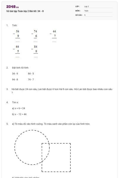 Vở bài tập Toán lớp 2 Bài 60: 34 - 8