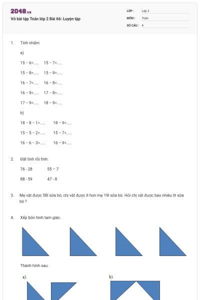 Vở bài tập Toán lớp 2 Bài 66: Luyện tập