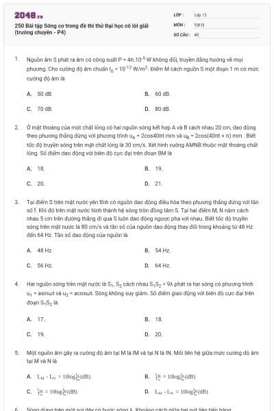 250 Bài tập Sóng cơ trong đề thi thử Đại học có lời giải (trường chuyên - P4)