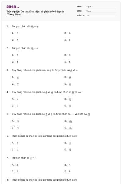 Trắc nghiệm Ôn tập: Khái niệm về phân số có đáp án (Thông hiểu)
