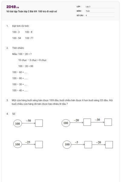 Vở bài tập Toán lớp 2 Bài 69: 100 trừ đi một số
