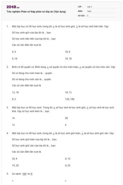 Trắc nghiệm Phân số thập phân có đáp án (Vận dụng)