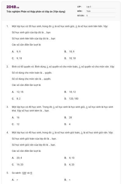 Trắc nghiệm Phân số thập phân có đáp án (Vận dụng)