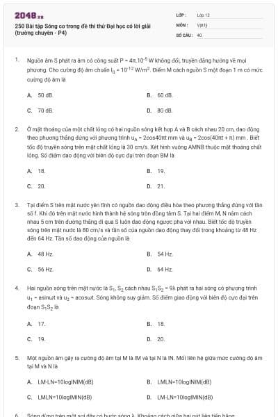 250 Bài tập Sóng cơ trong đề thi thử Đại học có lời giải (trường chuyên - P4)
