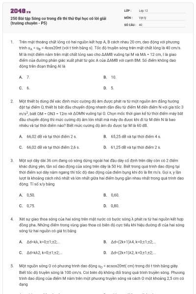 250 Bài tập Sóng cơ trong đề thi thử Đại học có lời giải (trường chuyên - P5)