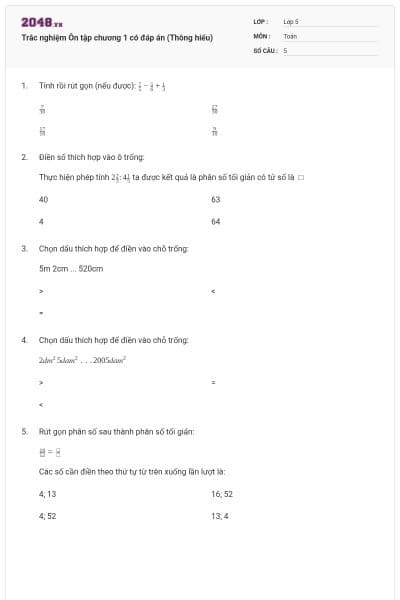 Trắc nghiệm Ôn tập chương 1 có đáp án (Thông hiểu)